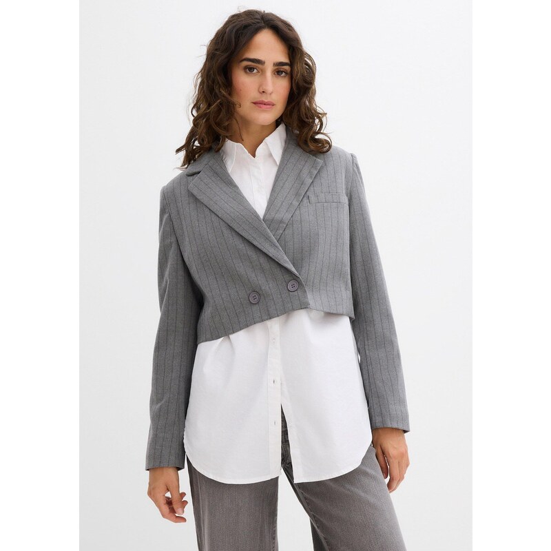 bonprix Krátky blejzer s golierom s klopami, farba šedá 65006146