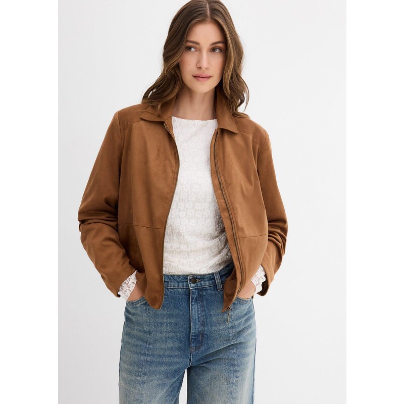 bonprix Bunda, imitácia velúrovej kože, farba hnedá 65006174