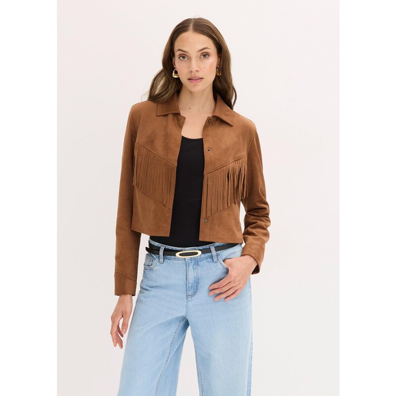 bonprix Koženková bunda so strapcami, farba hnedá 65006198