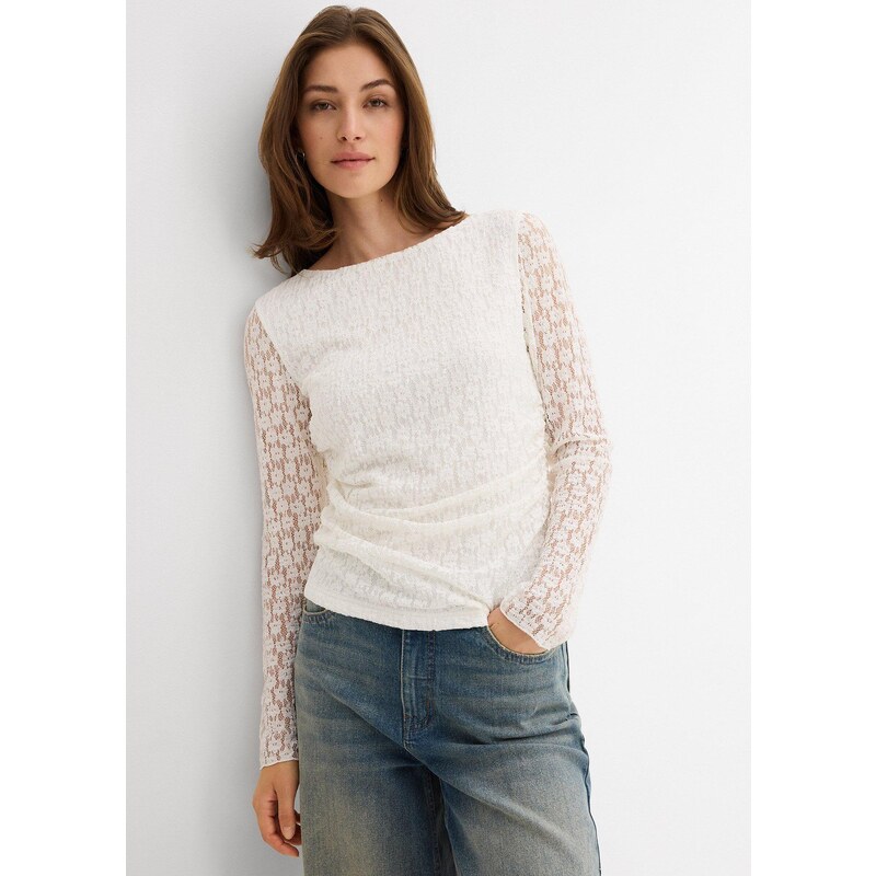 bonprix Tričko s dlhým rukávom z čipky, farba biela 65006209