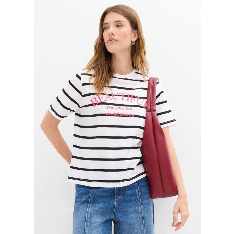 bonprix Pásikované tričko z čistej bavlny, farba biela 65006238