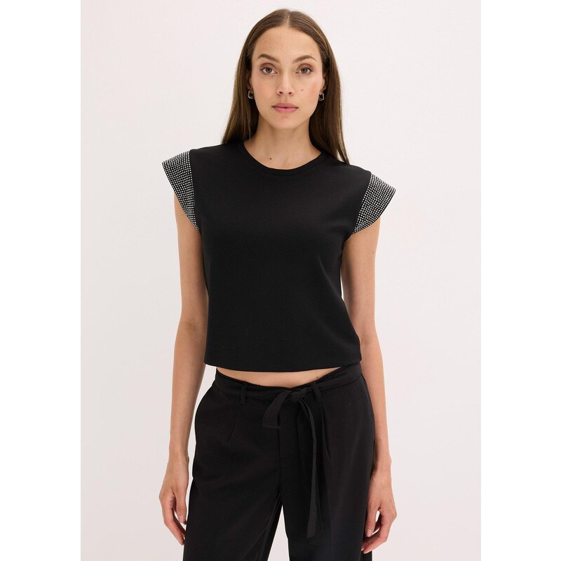 bonprix Tričko s vypchávkami na pleciach, farba čierna 65006312