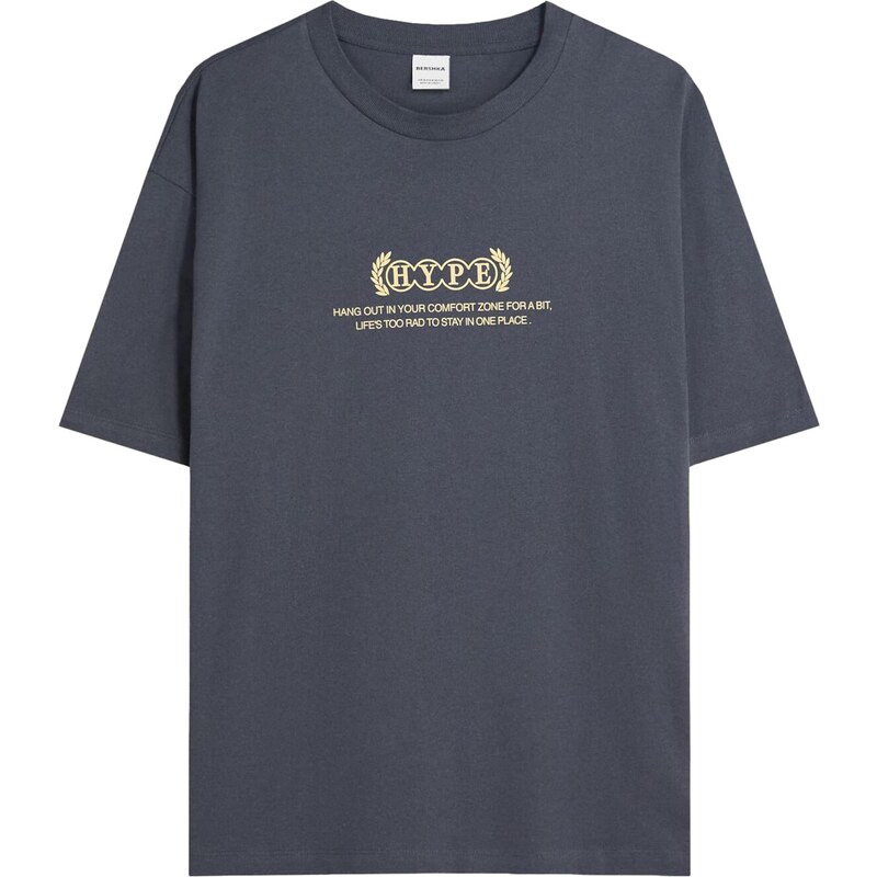 Bershka Tričko Hype béžová / tmavomodrá 65887325