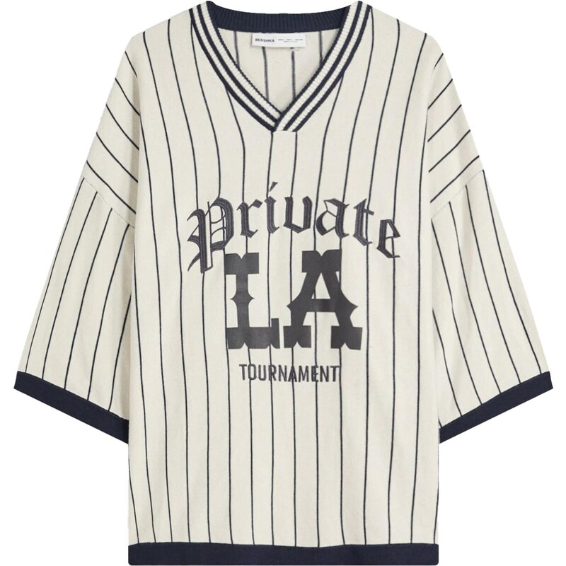 Bershka Tričko tmavosivá / čierna / šedobiela 65887344