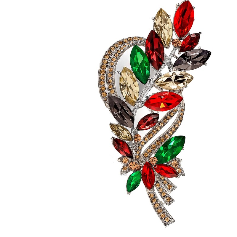 Troli Prekrásna brošňa s farebnými kryštálmi Vetvička Silver 66582703