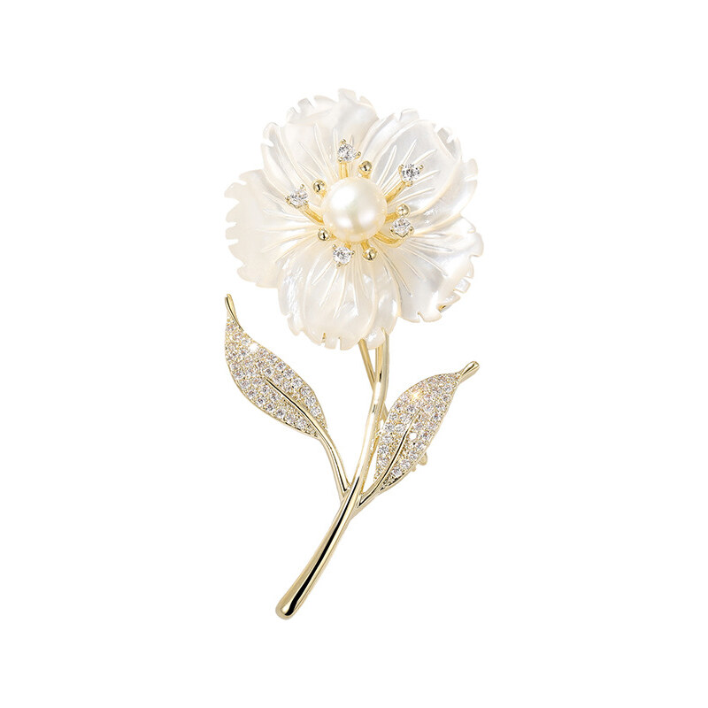 Troli Brošňa s pravou perlou v kvete a kamienkami Zlato 66853382