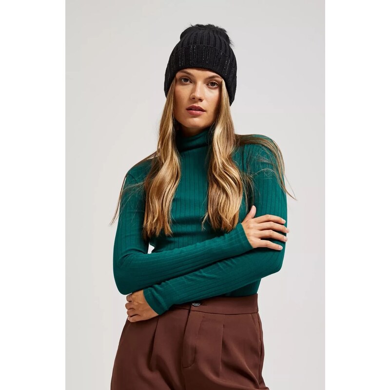 Marisse Black Rhinestone Pompom Hat 65022629