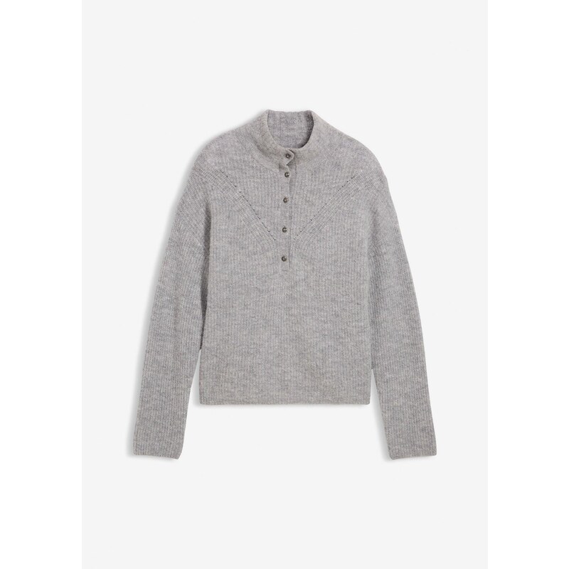 bonprix Vlnený pulóver s alpaka vlnou, oversize, farba šedá 57156425