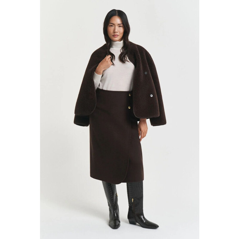 SUKŇA GANT MIDI HANDSTITCHED WRAP SKIRT DEEP BROWN 65051950