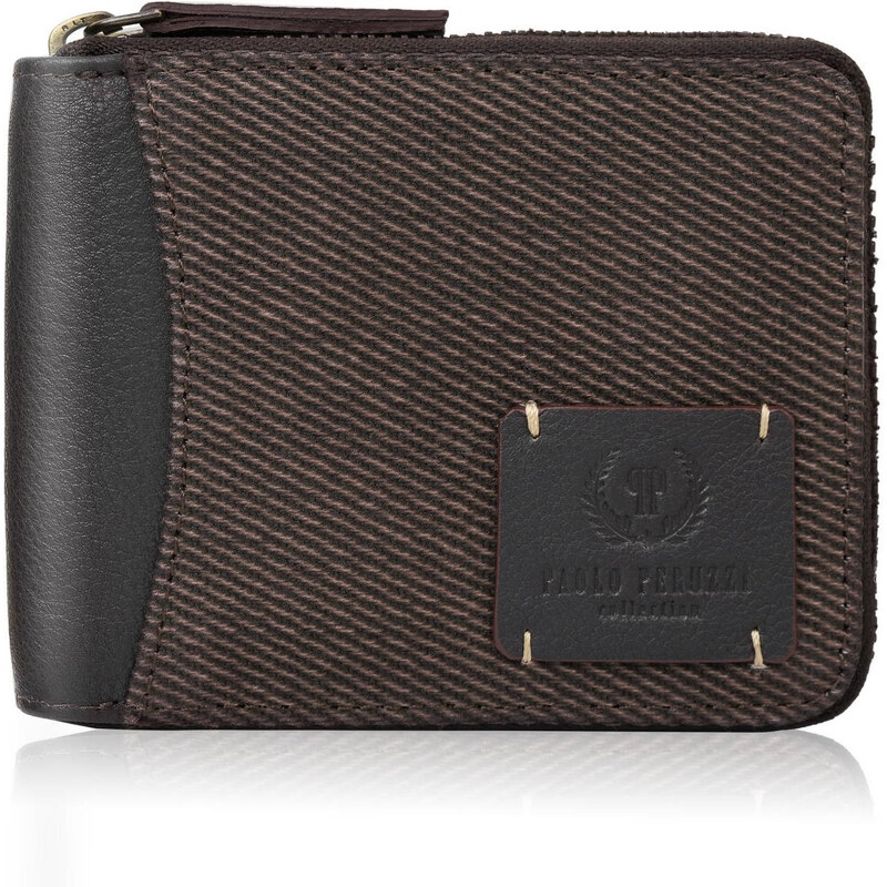 Paolo Peruzzi Pánska peňaženka na zips, pravá koža a bavlnené plátno | 64822828