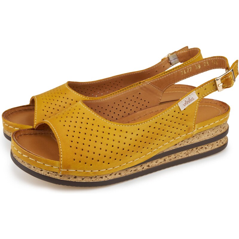 Vlnka Dámske kožené sandále Elena žltá veľkosti obuvi - dospelí 38 65797184