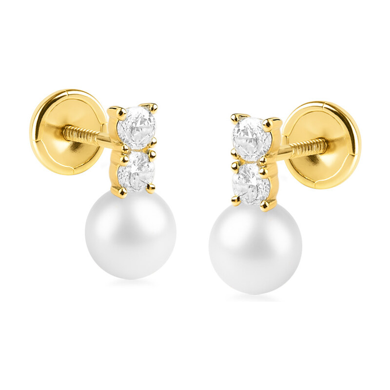 Brilio Pôvabné zlaté náušnice s kubickými zirkónmi a pravou perlou 14 66587768