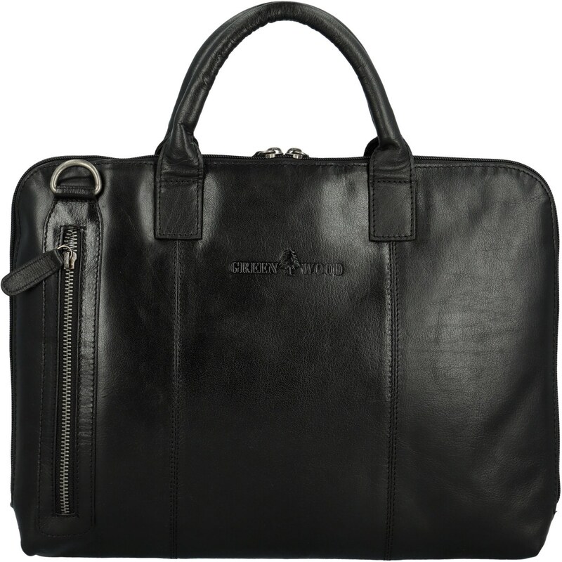 Pánska kožená business taška čierna - Greenwood Vardan čierna 65066225