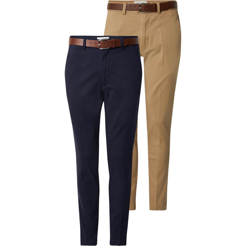 JACK & JONES Chino nohavice JPSTMARCO FRANCO béžová / námornícka modrá 65068080