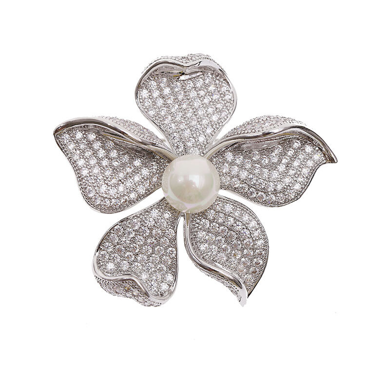 Troli Elegantná brošňa s umelou perlou a kryštálmi Silver 66592363