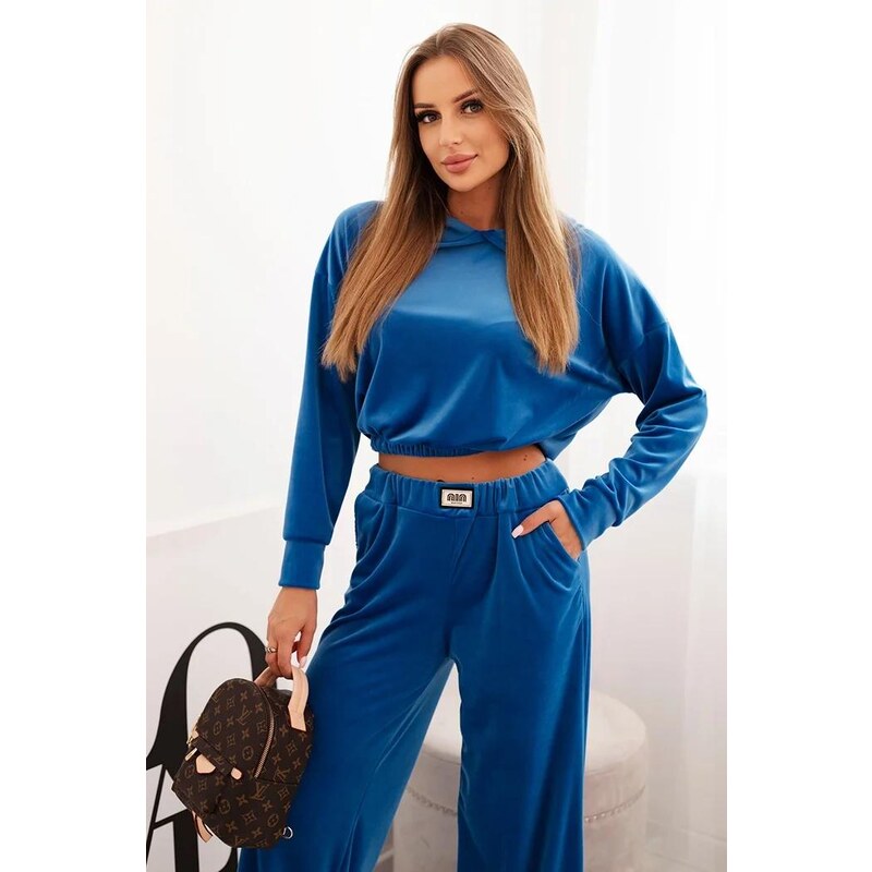 MladaModa Velúrový komplet teplákov so širokými nohavicami a krátkou 65082621