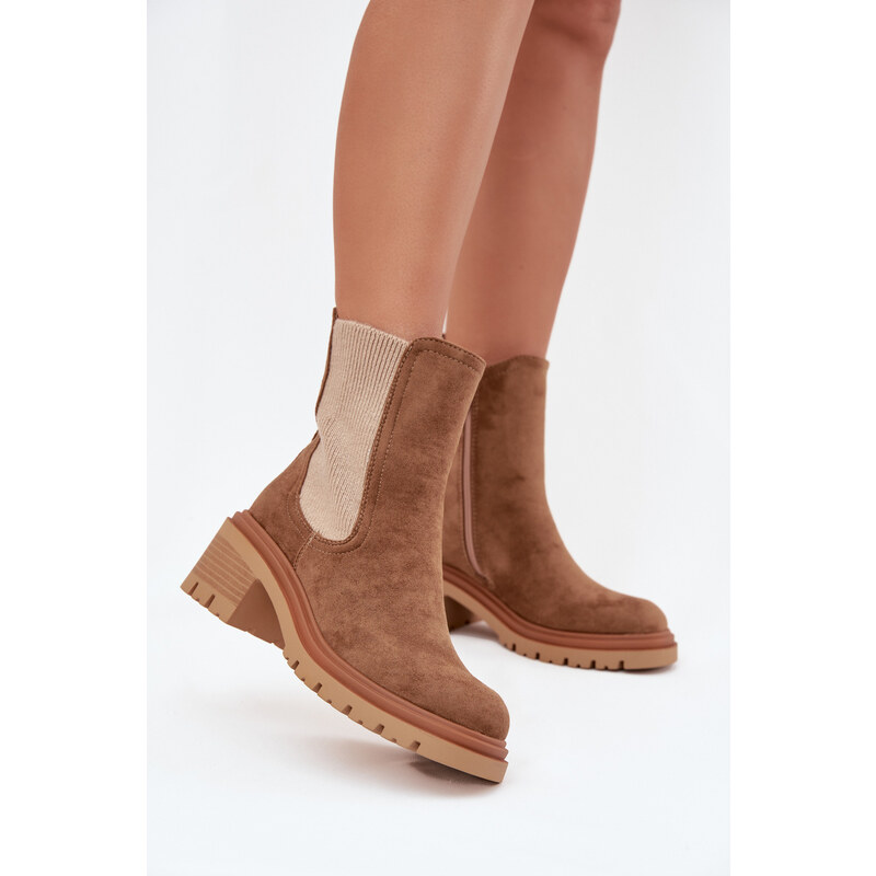 Boto Dámske zateplené chelsea topánky na blokovom podpätku tmavo 65143634