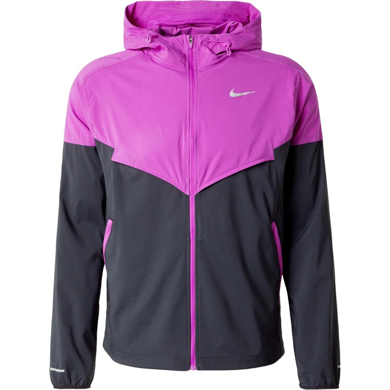 NIKE Športová bunda IMP LGHT striebornosivá / neónovo fialová / čierna 65237721