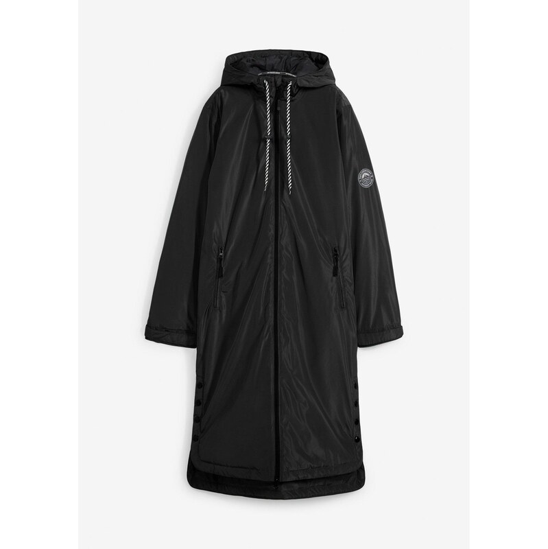 bonprix Vatovaný pršiplášť v midi dĺžke, nepremokavý, farba čierna 66644321