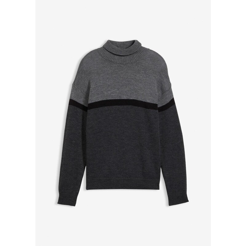 bonprix Rolákový pulóver, dizajn colourblocking, farba šedá 47045230