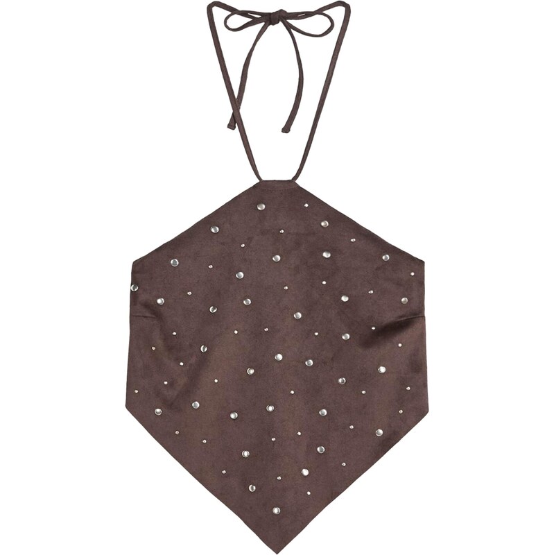 Bershka Top slonová kosť / čokoládová 65887177