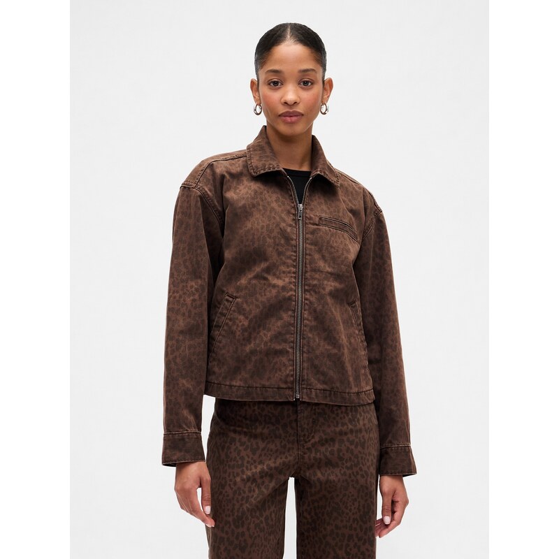 GAP rifľová crop bunda s leopardím vzorom 67193037