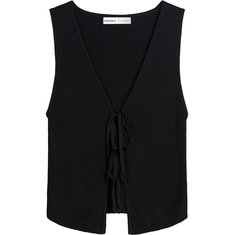 Bershka Vyšívaný top čierna 65980728