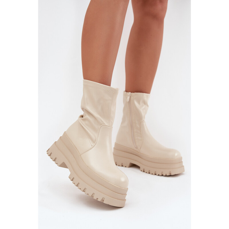 Boto Botičky Na Masívnej Platforme Eko Koža Béžové Kylira 65143637