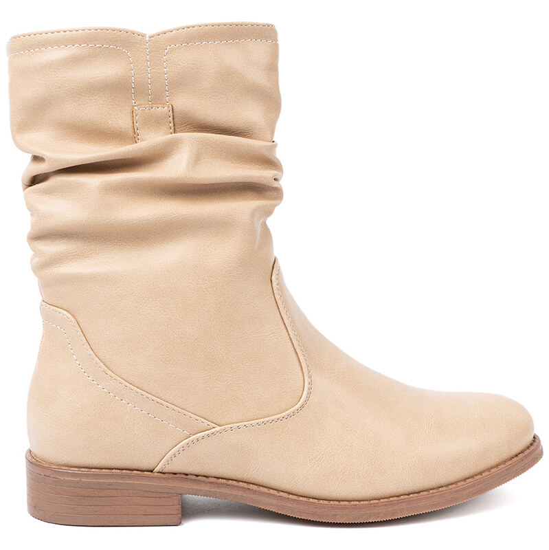 Shelvt Comfortable beige ankle boots with ruffles 65143694