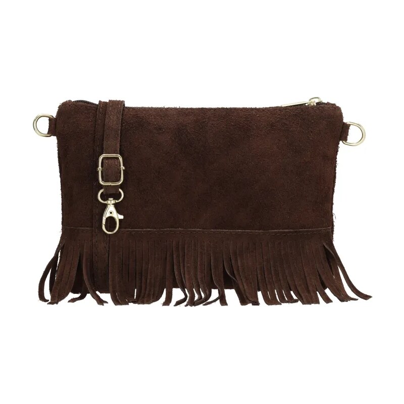 Charm London Tmavohnedá strapcová kožená crossbody kabelka Carrie 65143170