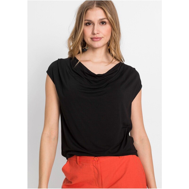 bonprix Tričko s vodopádovým výstrihom, farba čierna 44790053