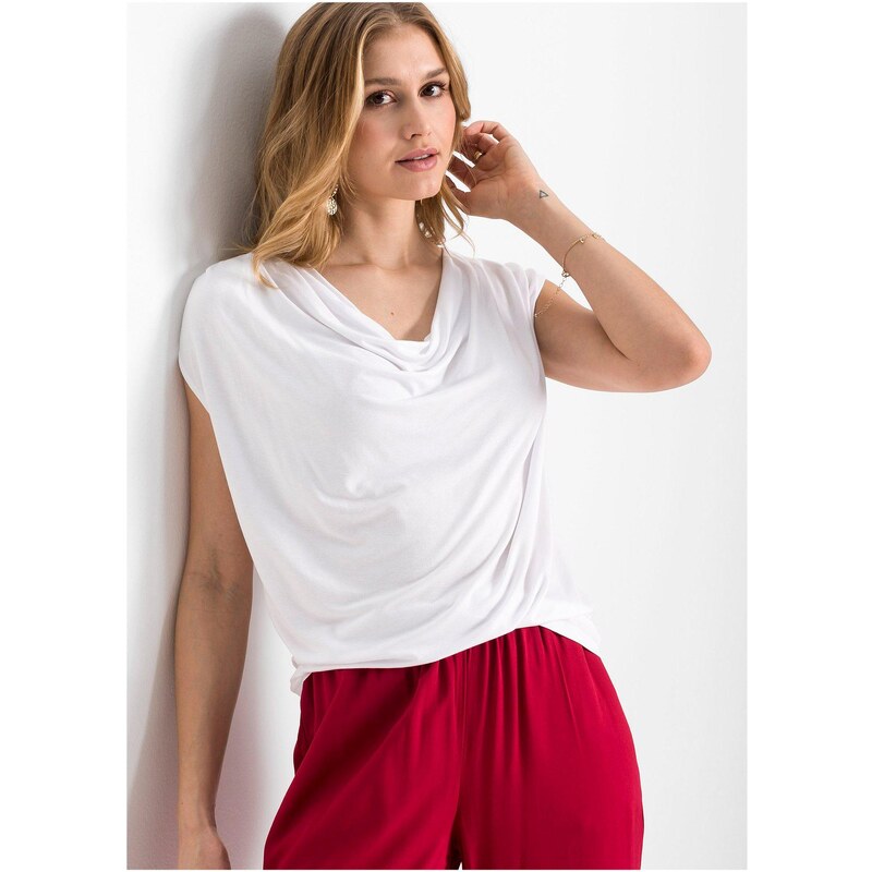 bonprix Tričko s vodopádovým výstrihom, farba biela 44790054