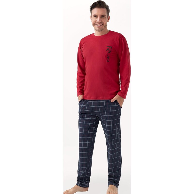 Luna Pánske dlhé bavlnené pyžamo s kockovanými nohavicami 810 dł/r M 65152106