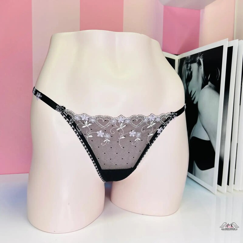 Victorias Secret Štýlové sieťované tangá zdobené bielou čipkou pre 65202396