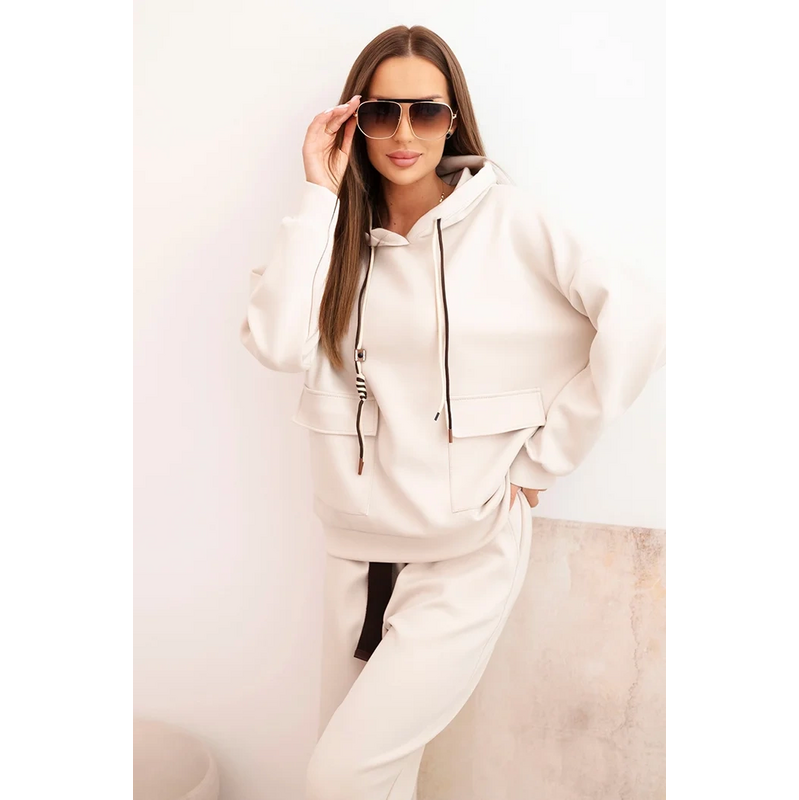 Kesi Dámska súprava maslová mikina s kapucňou a nohavice s opaskom 65203159