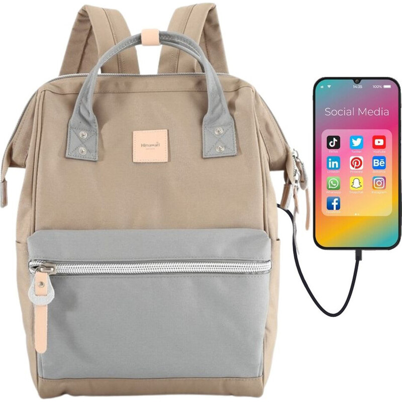 BASIC Himawari Hnedo-sivý dámsky batoh s vreckom na notebook a USB 65151244