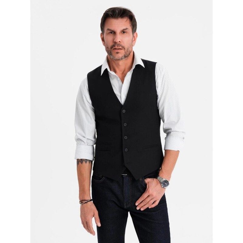 Ombre Clothing Módna pánska čierna vesta V4 BLZV-0142 65153308