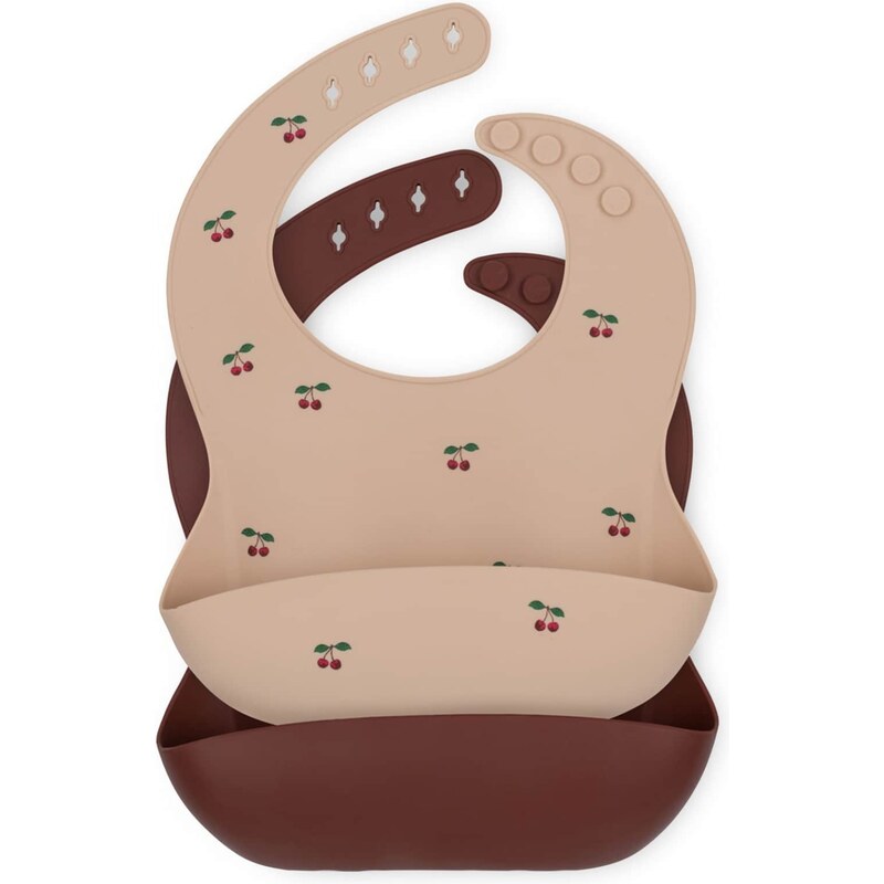 Konges Sløjd Silikónový podbradník s vreckom Cherry Mocca – set 2 ks 65158059