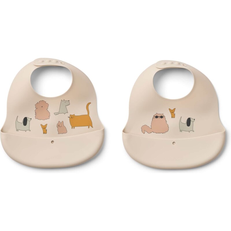 LIEWOOD Silikónový podbradník s vreckom Ember Cats and Dogs – set 2 ks 65158438