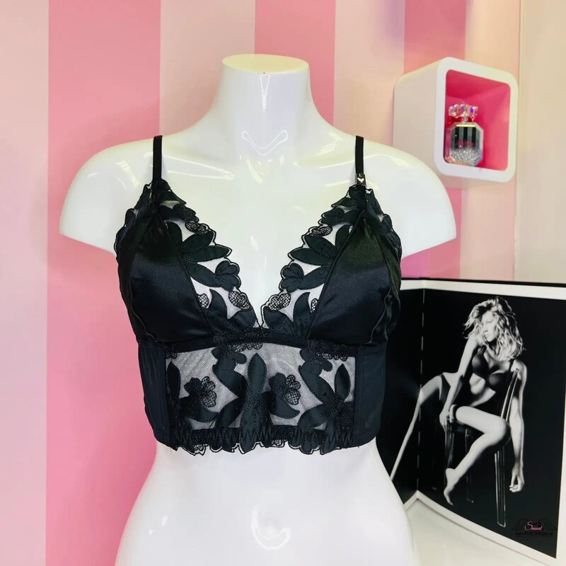 Victorias Secret Unlined Floral Embroidered Long Line Bralette Pink 46575109