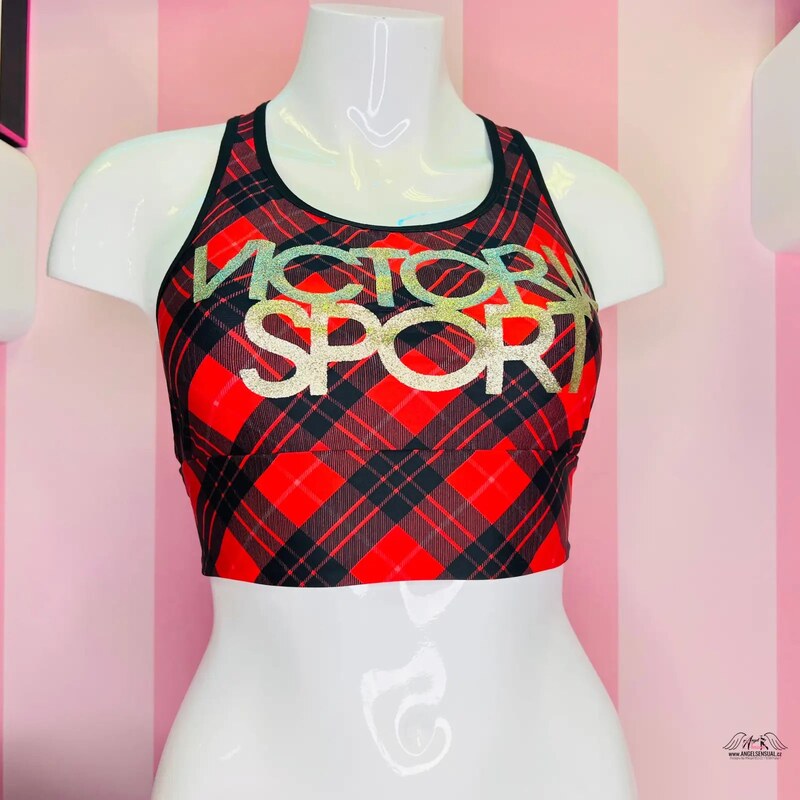 Victorias Secret Športová podprsenka Racerback Happy Plaid Print Long 65202529