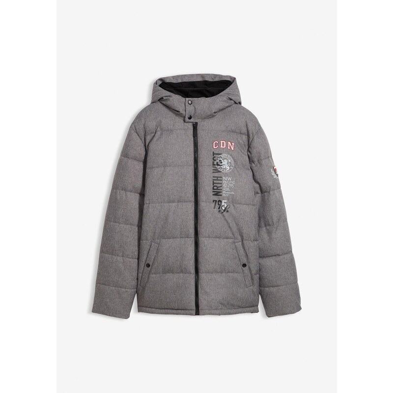 bonprix Prešívaná bunda, zimná, s kapucňou, farba šedá 44790313