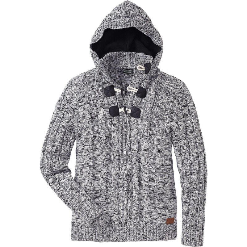 bonprix Hrubo pletený pulóver s kapucňou a bavlnou, farba čierna 44791095