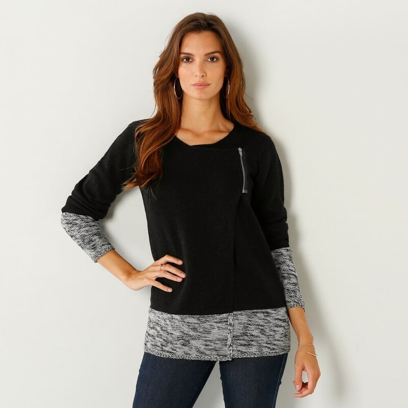 Dvojfarebný sveter paleto čierna/sivá 036 Blancheporte 65164361