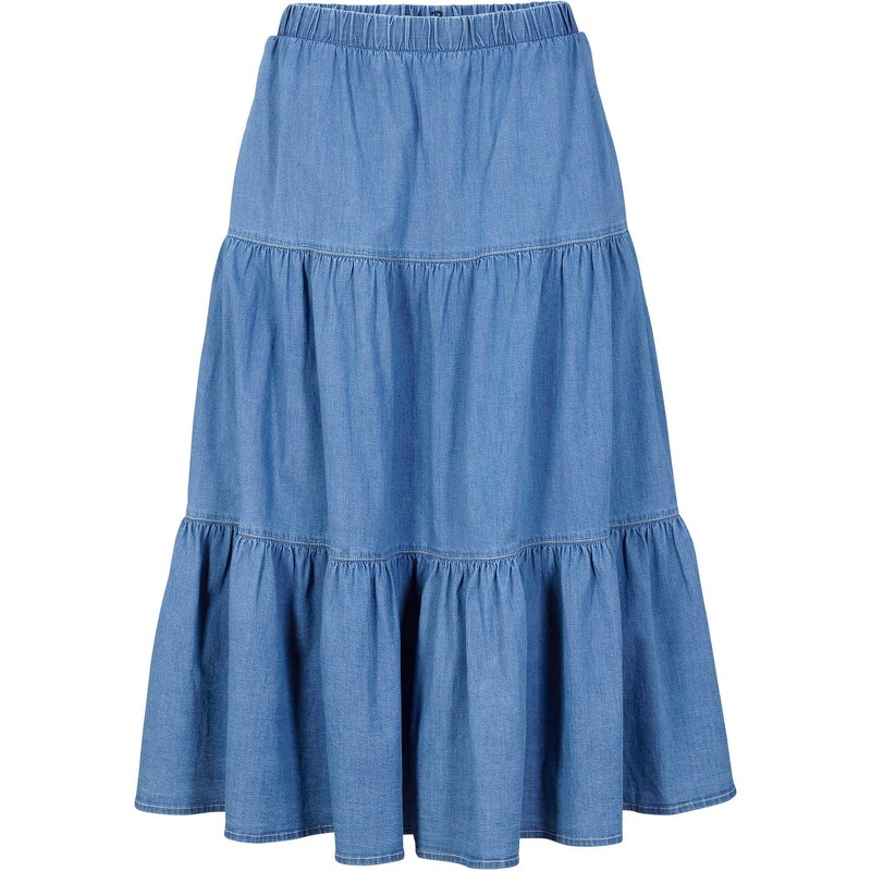 bonprix Džínsová volánová sukňa, farba modrá 67092437