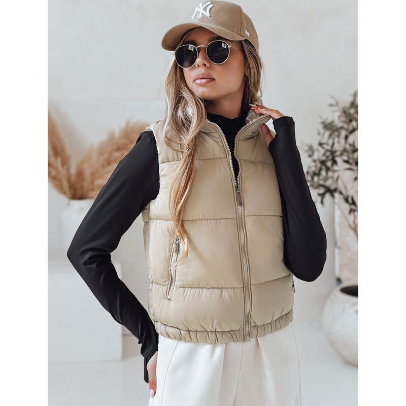 BASIC Béžová dámska krátka prešívaná vesta URBANELLE s elastickým 65174354