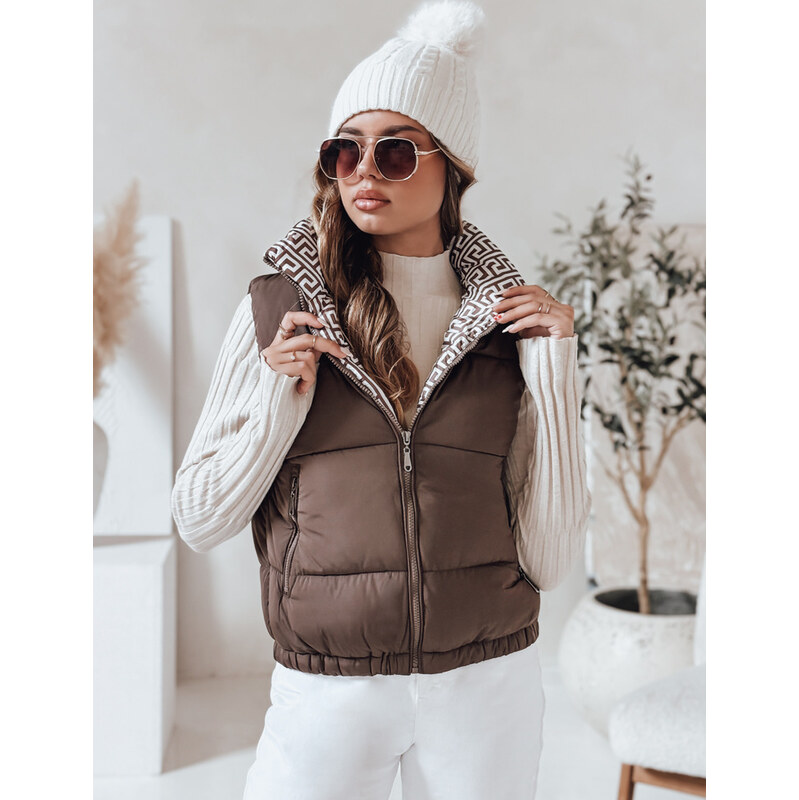 BASIC Hnedá dámska krátka prešívaná vesta URBANELLE s elastickým pásom 65174355