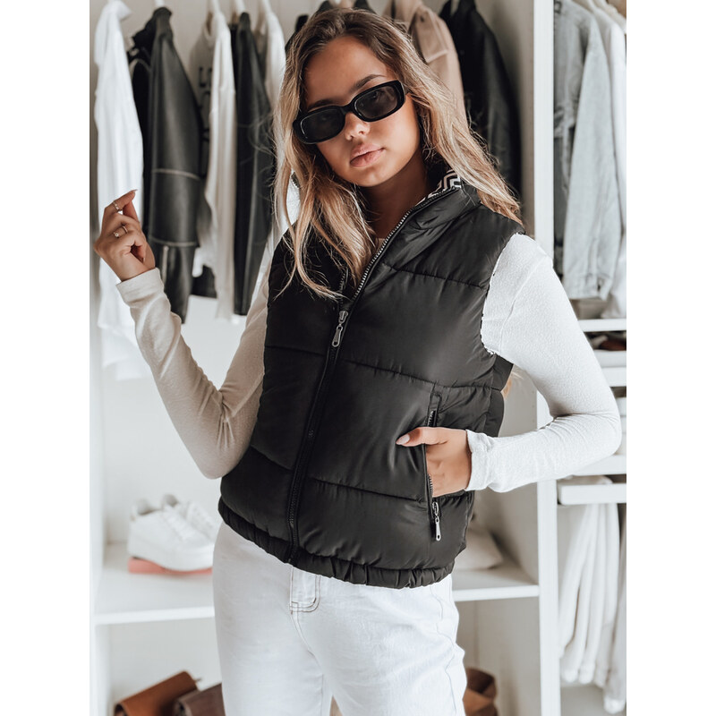 BASIC Čierna dámska krátka prešívaná vesta URBANELLE s elastickým 65174357