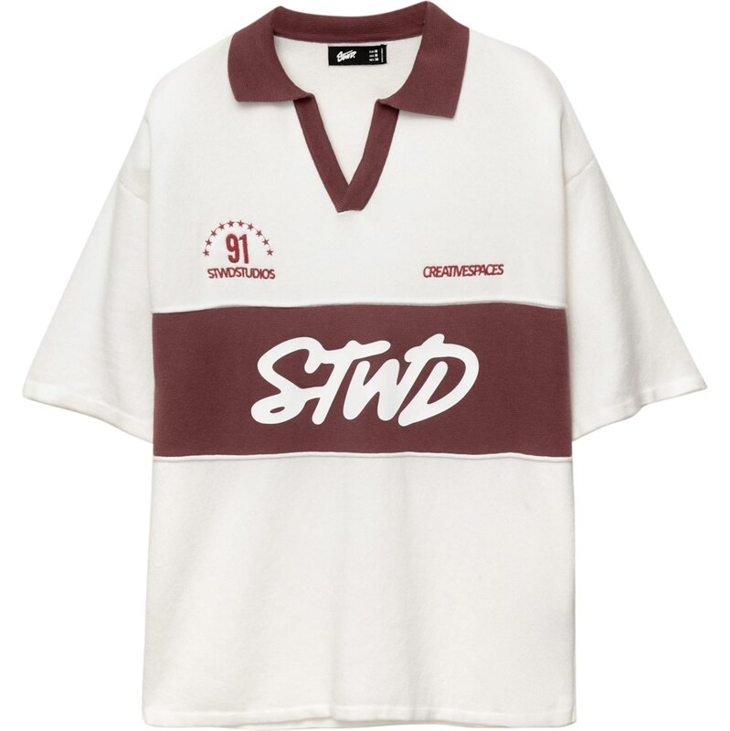 Pull&Bear Tričko vínovo červená / biela 65475213