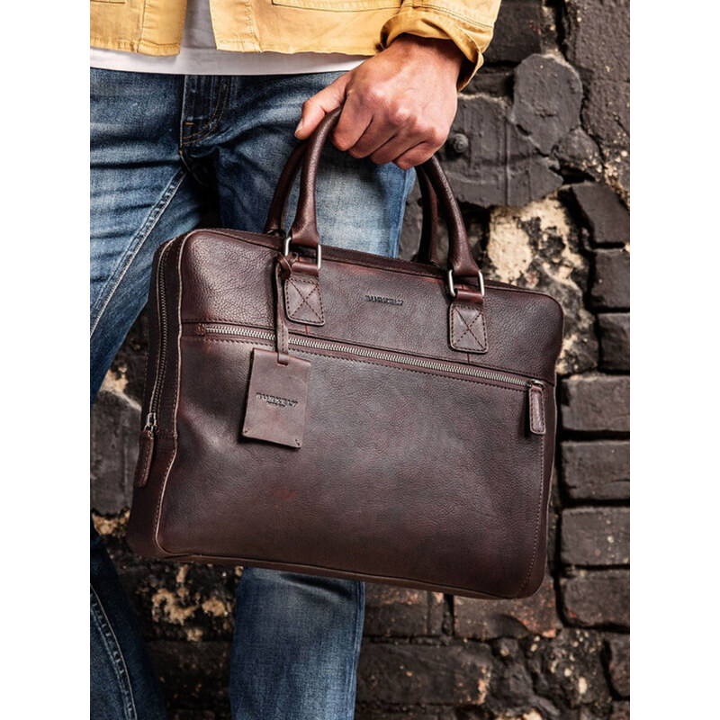 Pánska kožená taška na notebook Burkely Laptop - tmavo hnedá 24830671